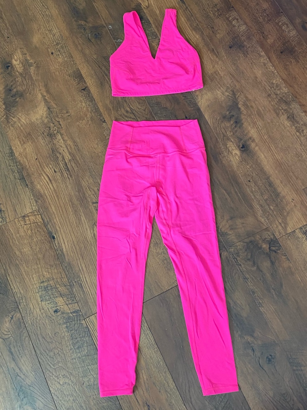 Free People Movement Women’s Leggings & V-Neck Sports Bra Set - Hot Pink